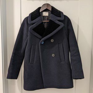 Sandro heavy wool peacoat with velvet collar
